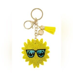 Yellow Sun Keychain with Blue Accents